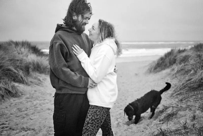 Surpise engagement session Cresswell beach Northumberland north east england nort sea coast