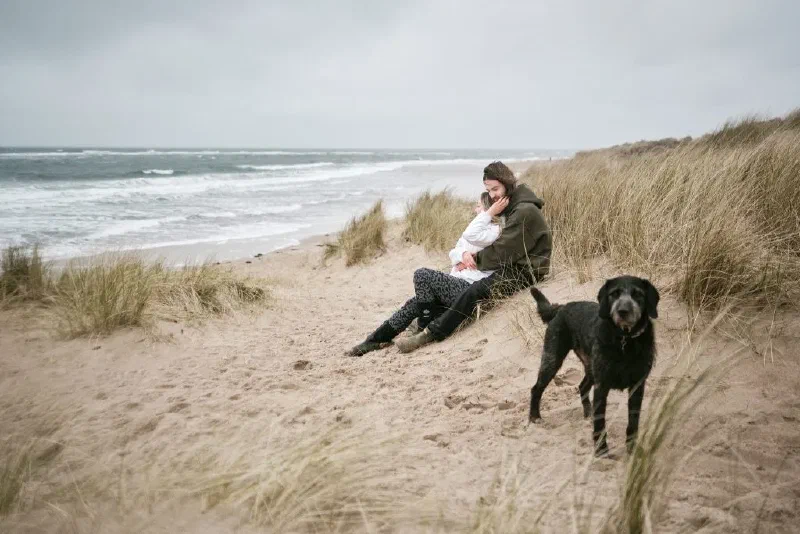 Surpise engagement session Cresswell beach Northumberland north east england nort sea coast