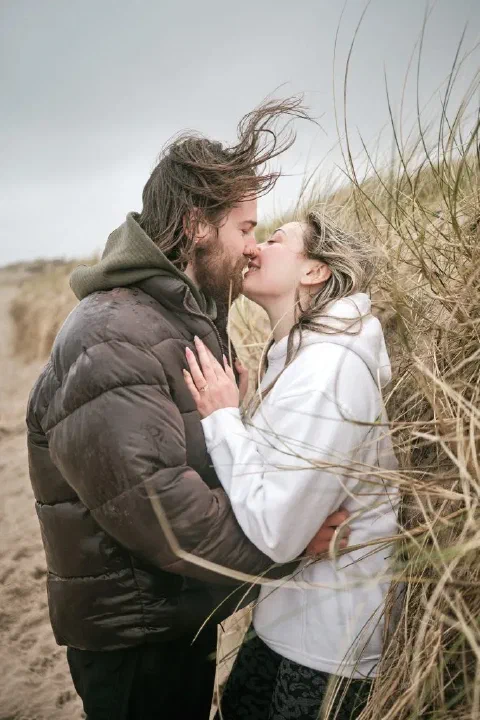 Surpise engagement session Cresswell beach Northumberland north east england nort sea coast