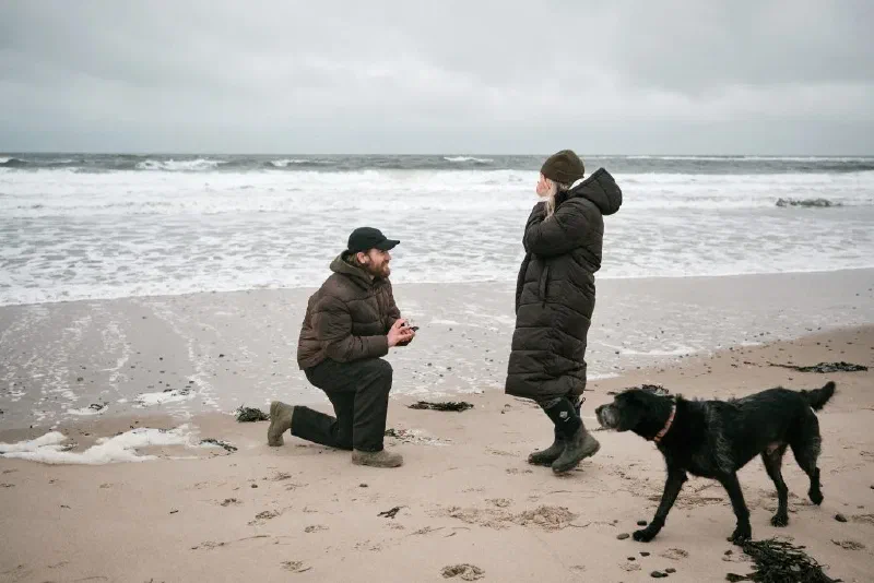 Surpise engagement session Cresswell beach Northumberland north east england nort sea coast