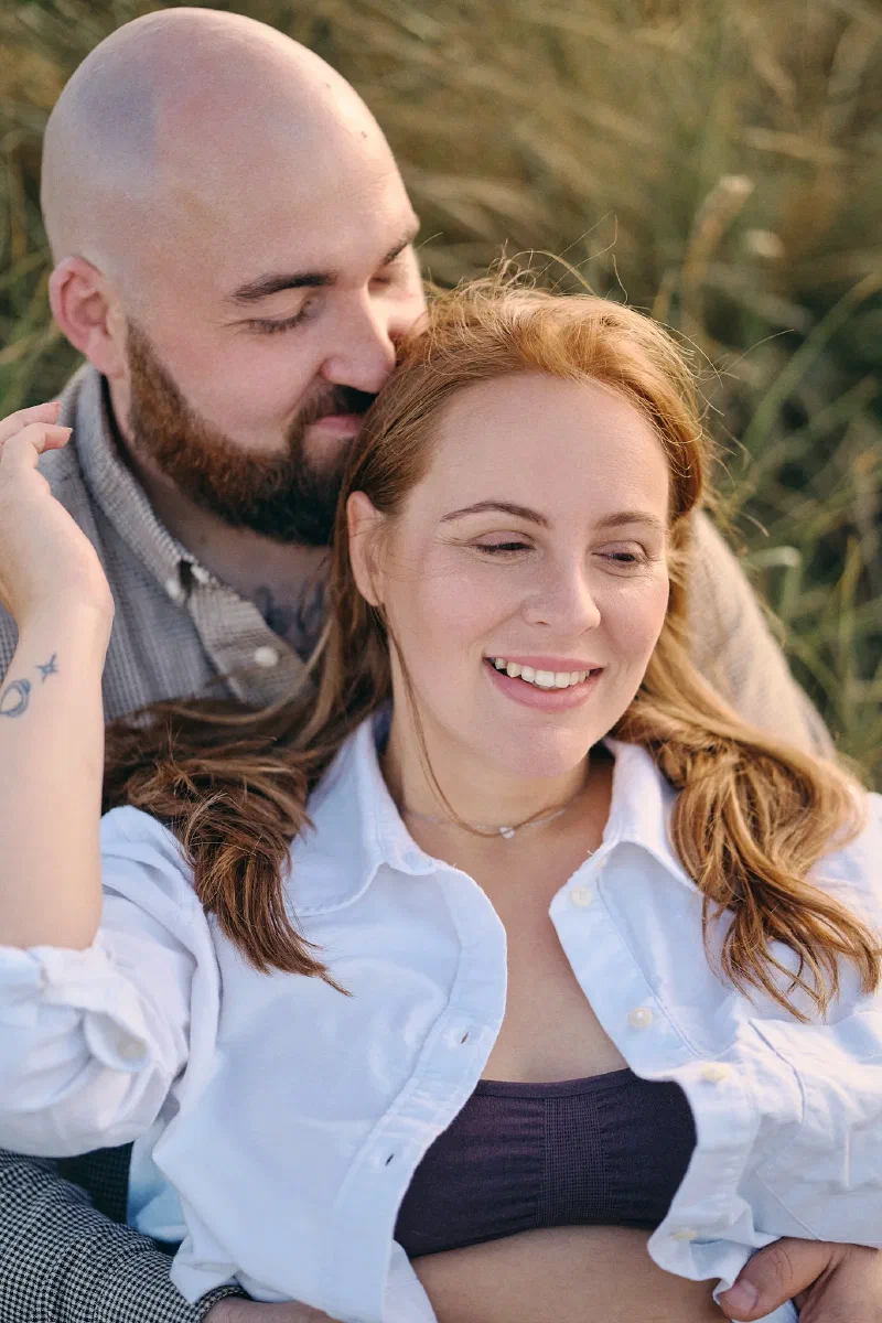 Dreamy sunset maternity session on the beach in Seaton Sluice Northumberland
